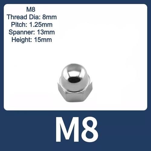 M3 M4 M5 M6 M8 M10 M12 M14 M20 A2 STAINLESS STEEL DOME NUTS HEX DOMED NUTS - Picture 13 of 17