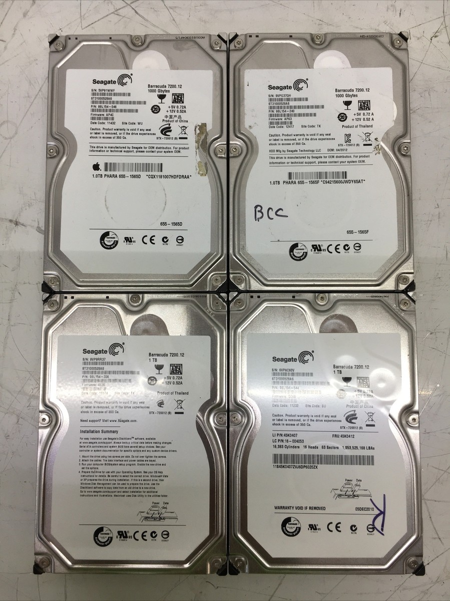 LOT OF 4 Seagate Barracuda 1TB HDD 3.5