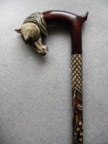 HORSE Gorgeous Hand Carved Wooden Folk Art Linden 36" WALKING STICK Cane Ukraine - Picture 5 of 5