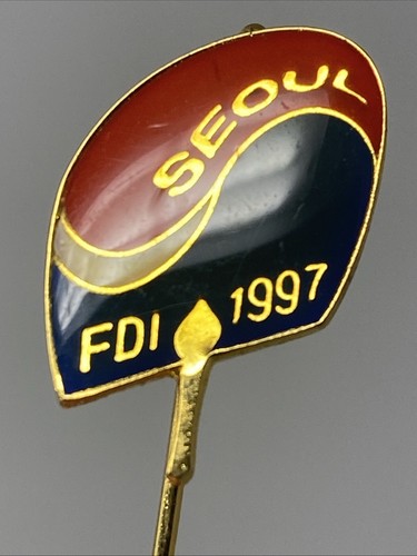 Vintage Rare Seoul South Korea FDI 1997 Pins Set Of 2 Red, Blue, & Gold - Picture 3 of 10