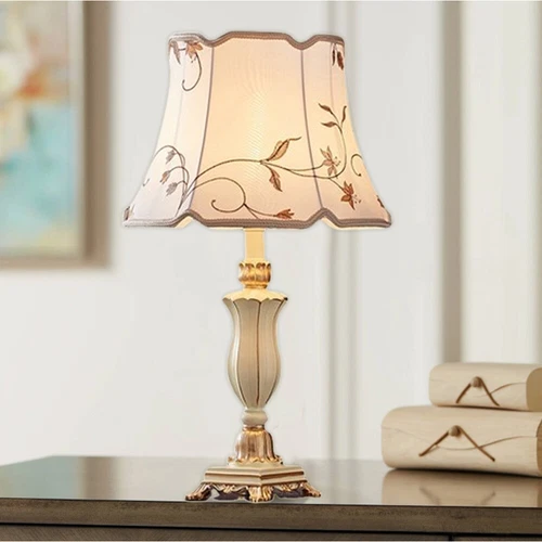 Traditional White Fabric Drum Shade Desk Lamp Romantic Bedside Nightstand Lamp