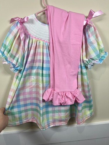 NEW Boutique Easter Outifit Toddler Girls Smocked Peeps Bow Plaid Colorful - Picture 4 of 4