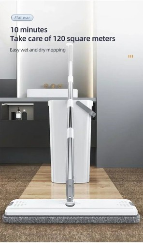 Floor Magic Flat Squeeze Mop mit Eimer Handfrei Reinigungsmop 360 Drehbar Neu - Bild 19 von 27