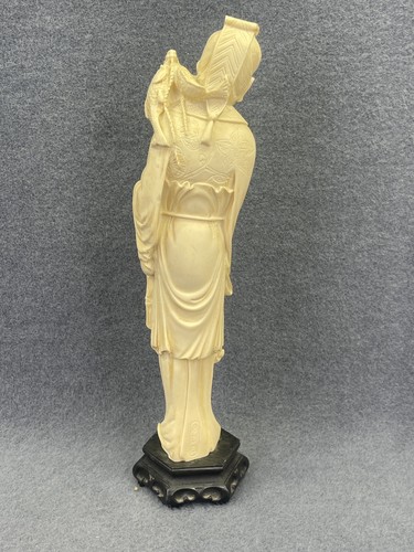 Set 2 - 14" Chinese Off White Fisherman and Lady with Flowers Figures - Picture 15 of 20