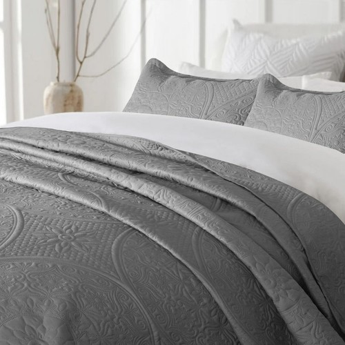 Quilted Bedspread 3 Piece Reversible Queen King Size Coverlet Embossed Bed Throw - Picture 42 of 133