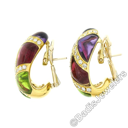 Roberto Casarin 18K Gold Rubellite Amethyst Peridot & Pave Diamond Cuff Earrings - Picture 3 of 7