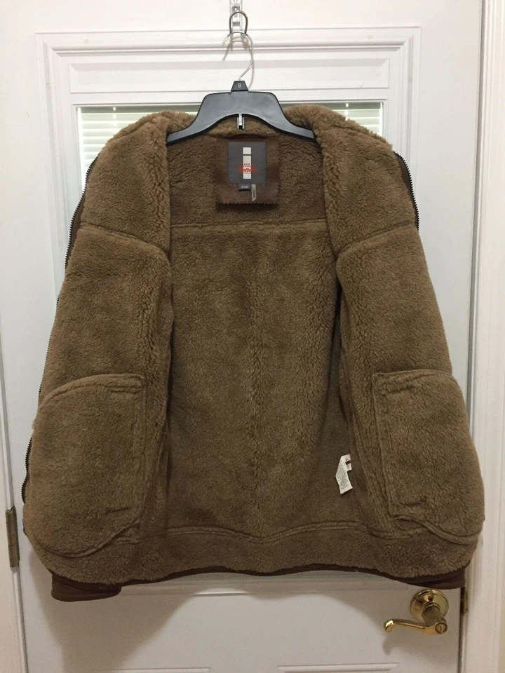 Jaqueta jeans masculina de couro sintético marrom Buffalo com forro de pele sintética tamanho P RN94468 - Imagem 3 de 4