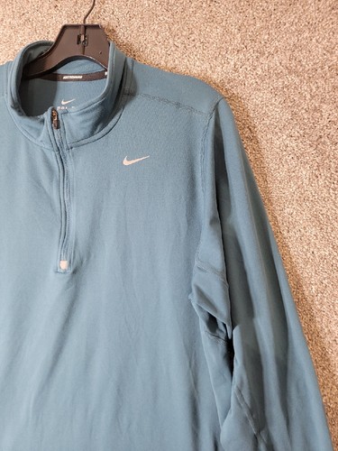 Nike Running Sweater Mens L Dri Fit Teal Green 1/4 Zip Pull Over - Picture 3 of 12