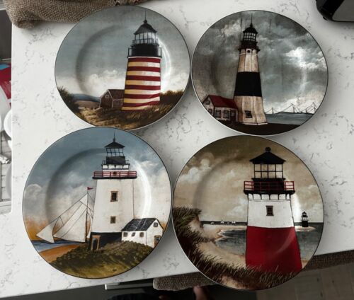 4 David Carter Brown Collection Set 4 Lighthouse Salad Plates By The Sea - Picture 3 of 3
