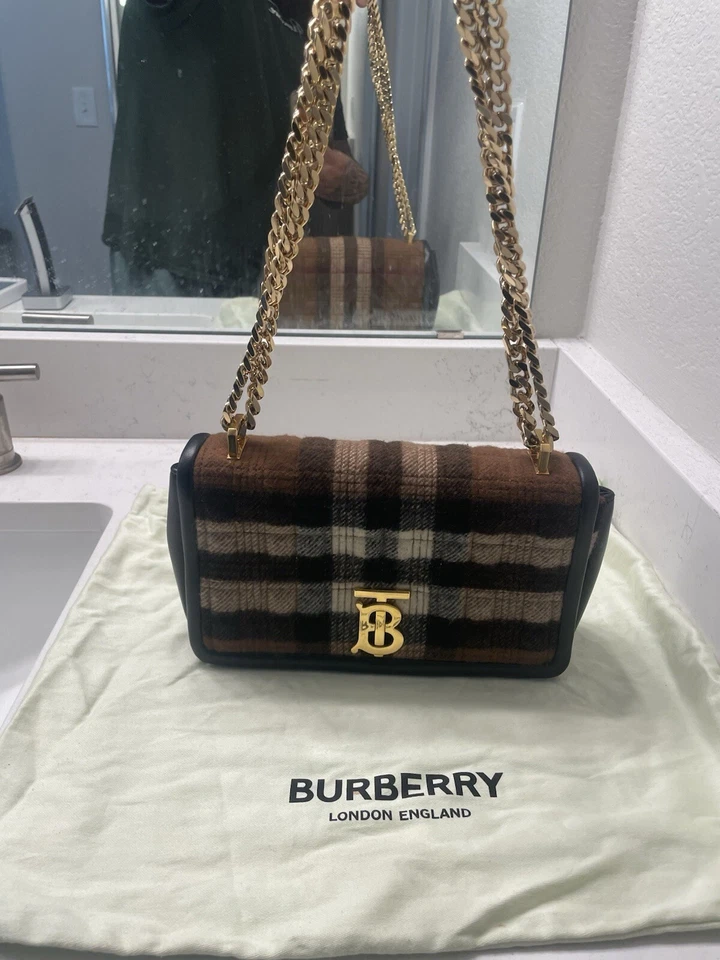 Authentic BURBERRY Women's UNI Brown Black LOLA TB Quilted Cashmere Small Bag - Image 3 of 4