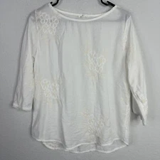 Kindred Shirt Womens Medium White Floral Embroidered 3/4 Sleeve Boho Cottagecore