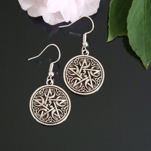 Dangle Drop Earrings Wicca Pagan Boho Symbol Goth Love Xmas Silver Plated Hooks - Picture 79 of 86