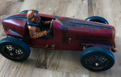 Vintage Large Wood/Resin Racing Roadster Car w/Driver, 20.75 Long, Weighs 9 lbs - Picture 2 of 8
