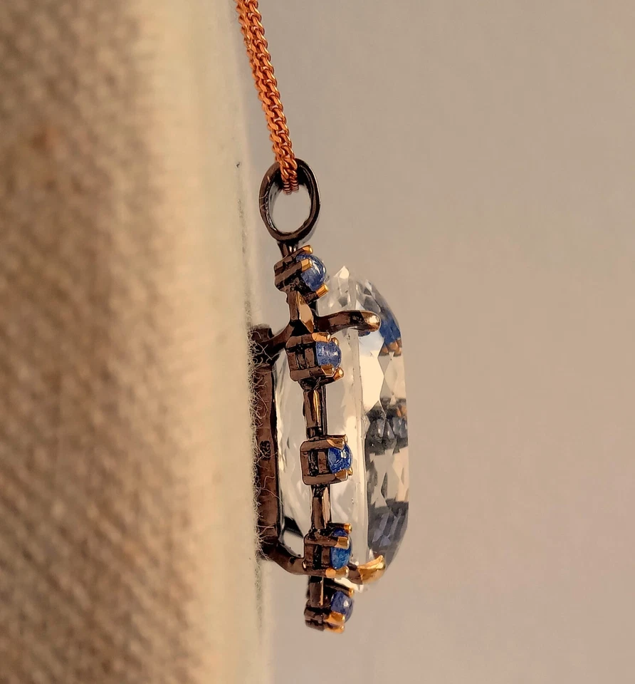 PENDENTE IN ARG. ST. 925 BRUNITO E DORATO CON QUARZO IALINO E  TANZANITI - Immagine 4 di 4
