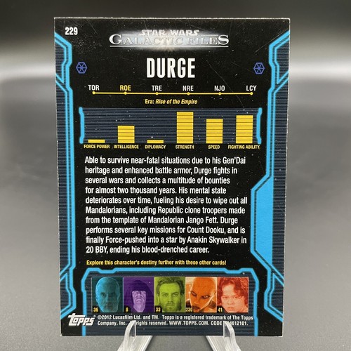 2012 Topps Star Wars Galactic Files DURGE -Bounty Hunter #229 Trading Card - Picture 2 of 2