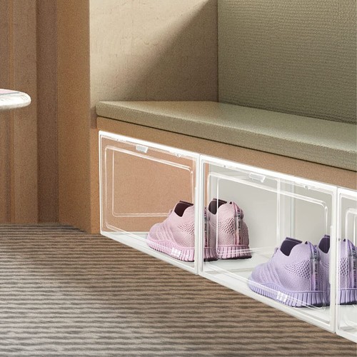 Stackable Magnetic Shoe Storage Box Organizer Sneaker Case Side/Front Container - Picture 21 of 26