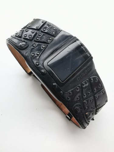 Diesel DZ7066 Leder Schwarz Nieten Digital Uhr Watch Herren Damen Armband - Bild 15 von 16