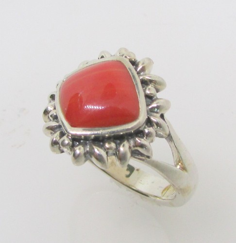 925 Sterling Silver Red Coral Solitaire Ring Size 7 - 5.9g - Picture 4 of 4