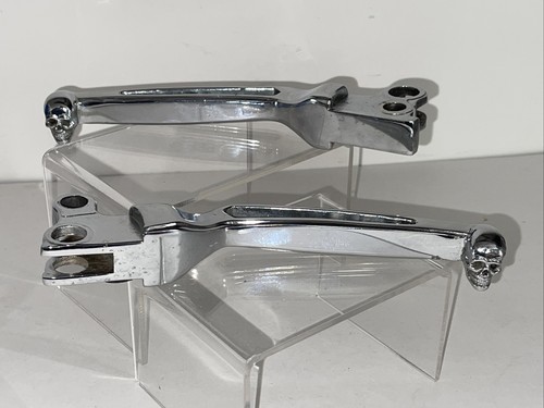 2x Chrome Motorcycle Skull Clutch Brake Lever Handle For Harley USED