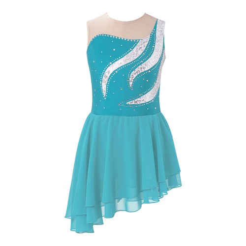 Kids Girls Ice Figure Skating Dress Shiny Rhinestone Stage Performance Dancewear - Picture 51 of 62