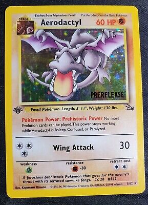 POKEMON Card FOSSIL PRE-RELEASE 1st Edition AERODACTYL #1/62 Star Rare Holo VG