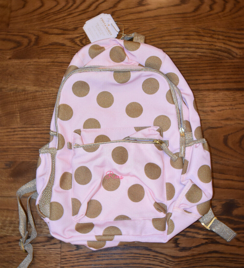 emily and meritt mini backpacks Pottery Barn Kids The Emily & Meritt Gold Dots Backpack Rena Monogram NEW  NWT