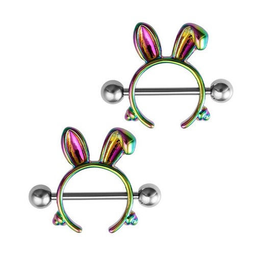 2pcs Rabbit Nipple Ring Piercing Barbell Shield Bar Rings Sexy Body Jewellery UK - Picture 9 of 10