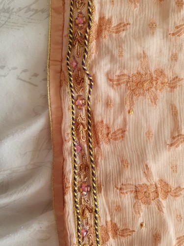 Large Dupatta Pink/peach Bead Work Embroidery Womens Girls Weddings Parties - Picture 4 of 5