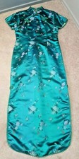 Chinese Traditional Cheongsam Women Silk Satin Dress Oriental Emerald Green Long