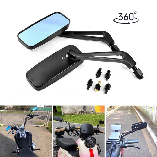 Universal Rectangle Motorcycle Rear View Side Mirrors For Harley Honda Yamaha - Picture 1 of 11