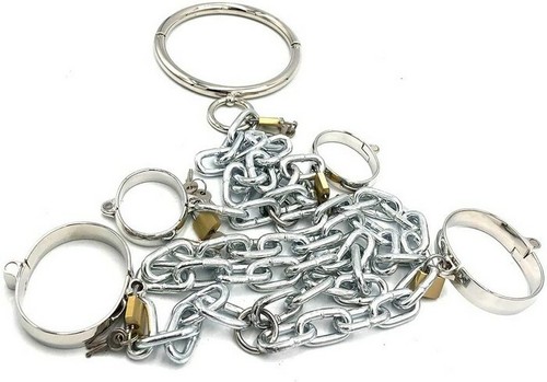 Sadomaso manette collare cavigliere catena unita Bondage lucchetti e chiave - Foto 4 di 9