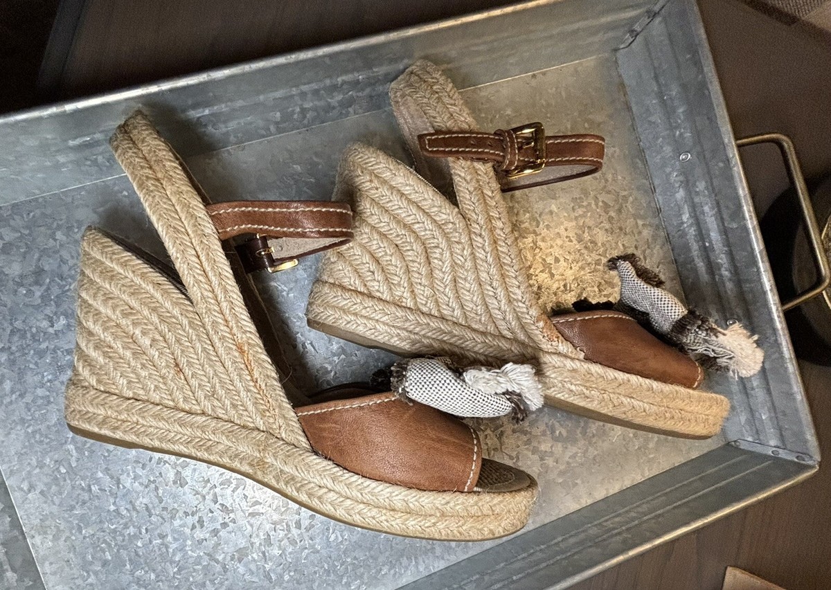 PRADA Platform Leather Espadrille Wedge Bow Sandals 38.5 | eBay