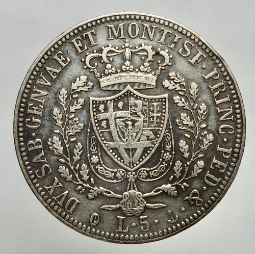 CARLO FELICE 1821-1831 -AG/ 5 LIRE 1826 GENOVA - Imagen 2 de 2