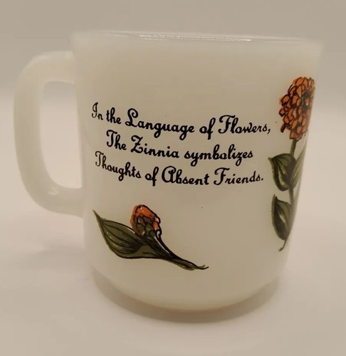 Vintage GLASBAKE Milk Glass Mug #77 Orange Zinnia Flowers - Picture 4 of 7
