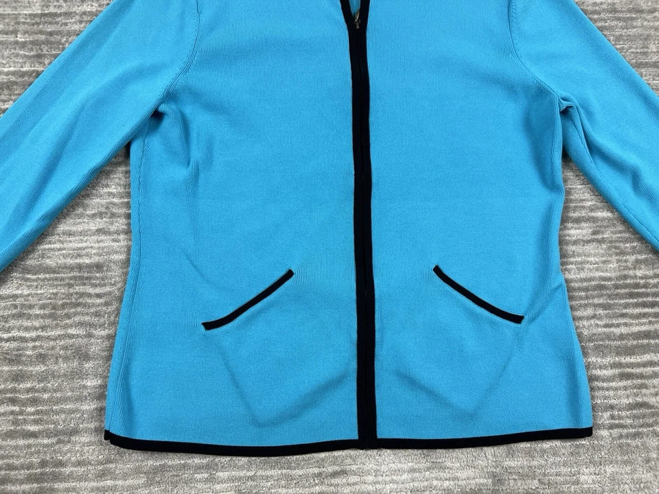 Venini Sweater Womens XL Blue Full Zip 3/4 Sleeve Pockets Nylon Blend Career - Image 3 of 4