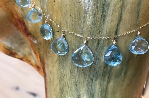 14K New Genuine Blue Topaz Graduated Necklace 30 Carats Of Blue Topaz - Picture 3 of 6