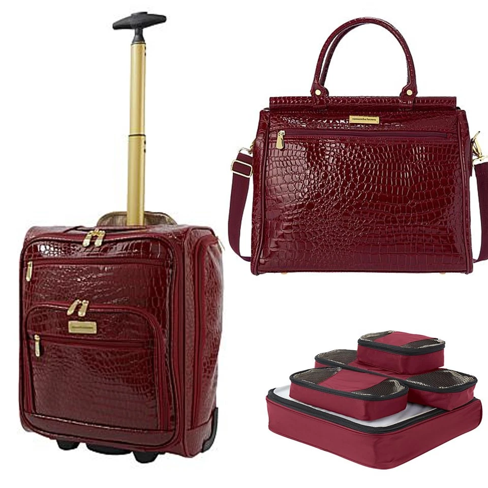 Samantha Marrón Equipaje Croco Repujado Jet 8 piezas Set Colección Viaje Borgoña Foto 4 de 4