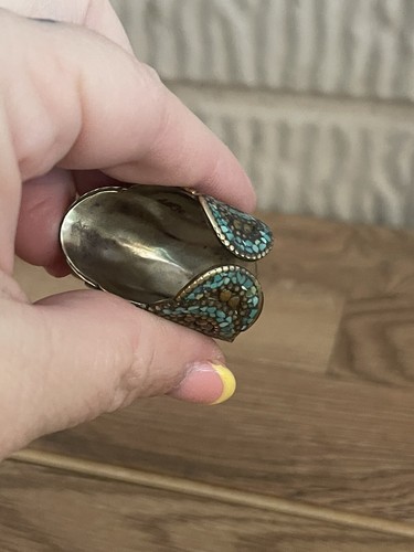 Anillo de plata egipcio vintage filigrana con piedra turquesa y coral ajustable - Imagen 7 de 7