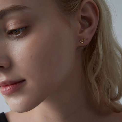 Tiny Small Gold Heart Stud Earrings in 925 Sterling Silver - Picture 2 of 10