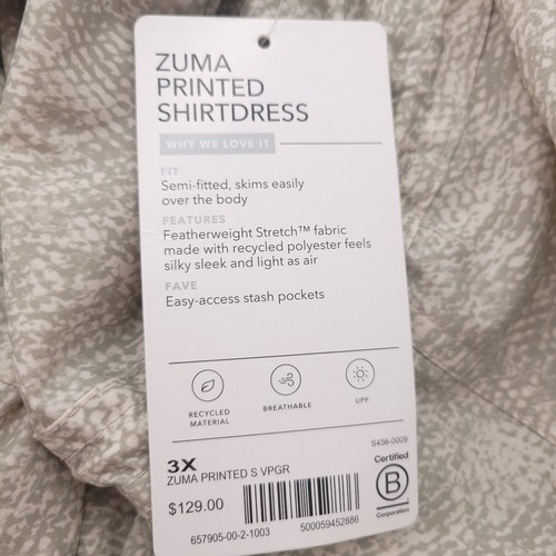Athleta Zuma Printed Shirtdress Breathable UPF Semi Fitted Featherweight 3X - Picture 10 of 12