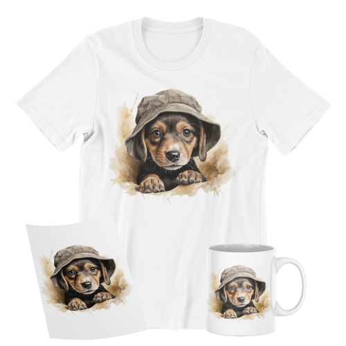 Beagle in Hat Elegante Trasferimento DTF - Decalcomania per T-Shirt, Borse in Tela e Altro - Foto 3 di 5