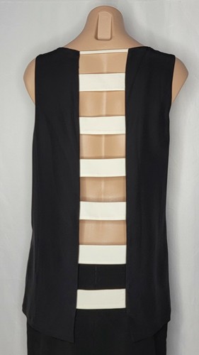 Parker Brenna Black Silk Ivory Ladder Back Tank Size L - Picture 5 of 9