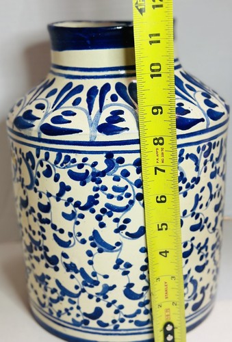 Large Vtg Hand Thrown Blue White Hand Painted Terracotta Pottery Vase Antelope - Picture 7 of 8