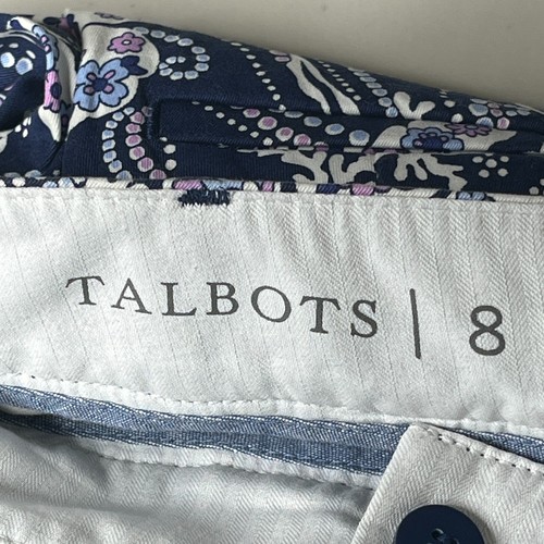 Talbots Perfect Crop Curvy Pants Women 8 Blue White Paisley Print Chinos Casual - Picture 15 of 19