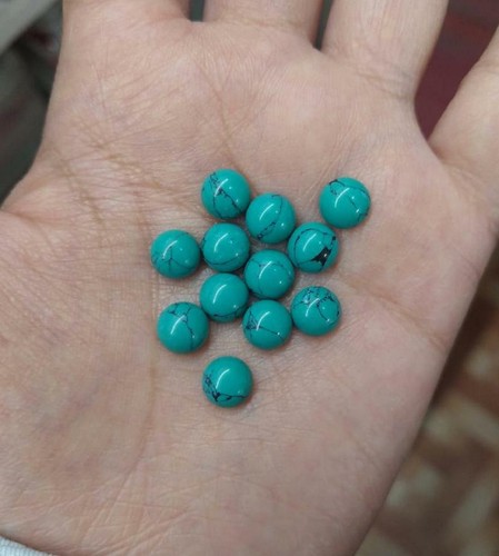 Lote de 10 mm cabujón de piedras preciosas sueltas de tela de araña en forma redonda turquesa creado en laboratorio - Imagen 3 de 3