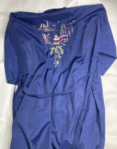 Accappatoio donna vintage Fedo China anni 60 70 ricamato colore navy - Foto 3 di 8