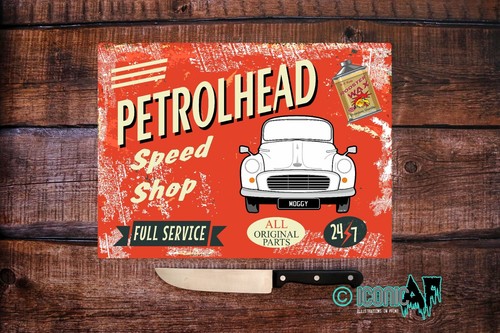 Personalised Morris Minor Lover -Petrolhead Moggy Glass Chopping Board Boyfriend - Picture 3 of 16