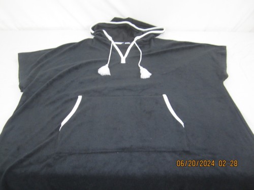 Lands End Women's Black Terry V neck Hooded Swim Cover Dress S - Picture 10 of 14