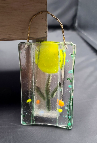 Fused Glass Mini 4" Wall Window Pocket Vase Sun Catcher Artisan Handmade - Picture 2 of 3