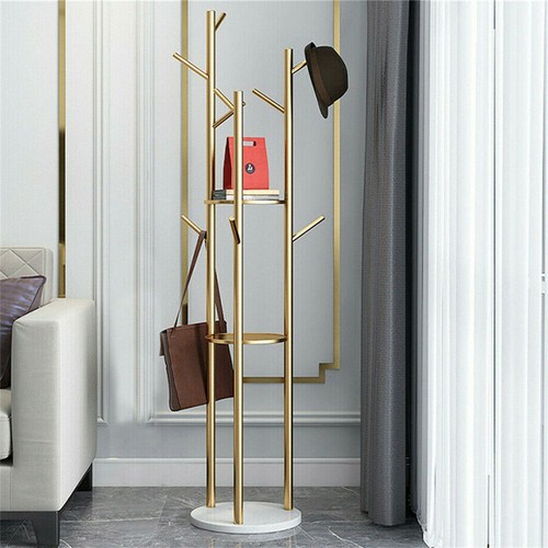  Moderne Metall Garderobe freistehender Huthänger 9 Haken 2 Ablagen Gold - Bild 4 von 12